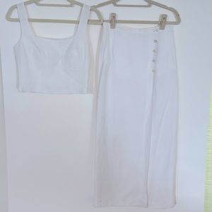 Cacharel white rayon linen look top and skirt.  Made in Italy